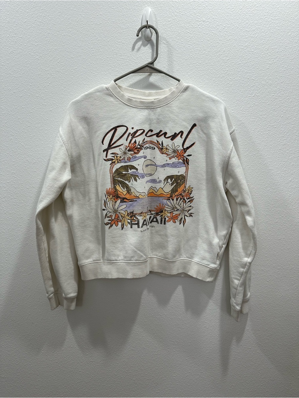 Rip Curl Cream Hawaii Vintage look Graphic Sweatshirt small tropical casual